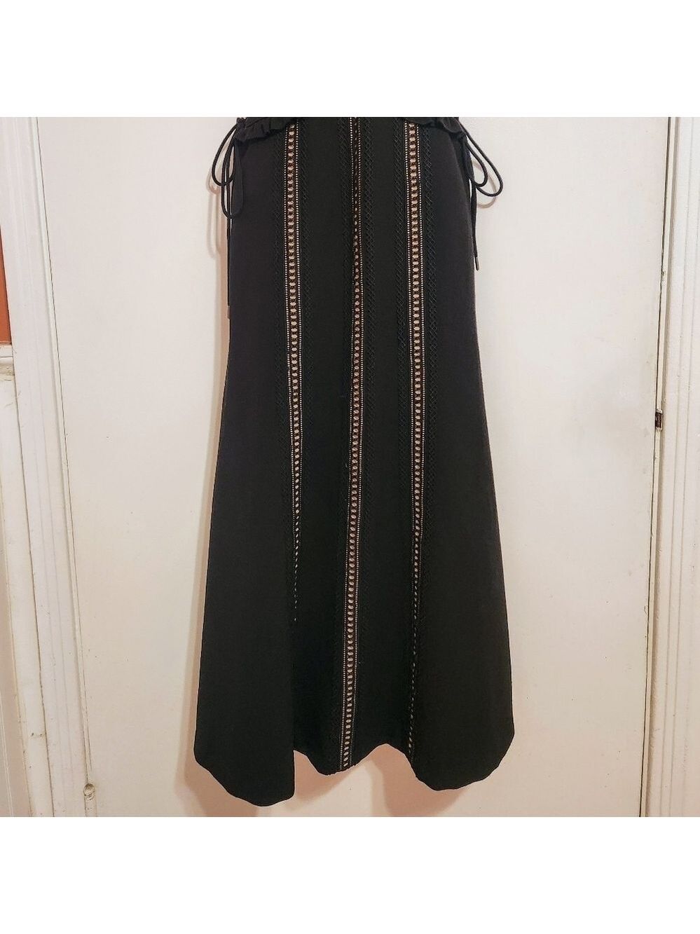 Self Portrait Black Nude Lace Ruffle Midi Fit And Flare Dress Size 4 - Picture 5 of 12